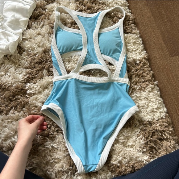 Aerie One Piece Colorblock Swimsuit with Cut Outs Aqua Blue - Picture 8 of 8